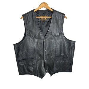Motorcycle Leather Vest Black Vest Bonus Snap Front Pockets Lined Size 48
